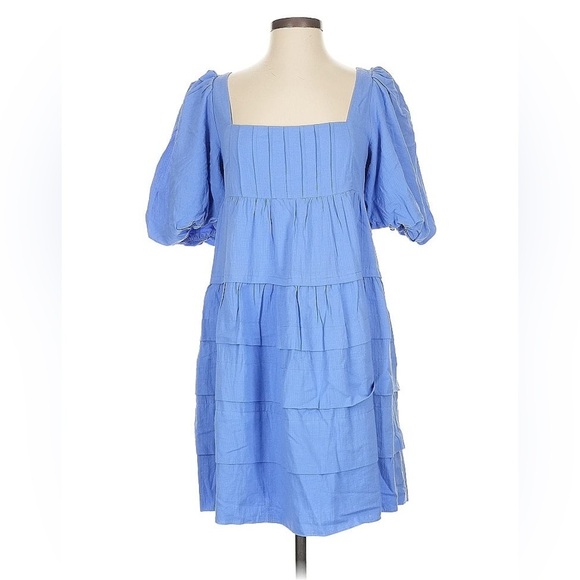 Anthropologie Blue Midi Sundress with Puff Sleeves and Square Neck 🦋 - Picture 2 of 6